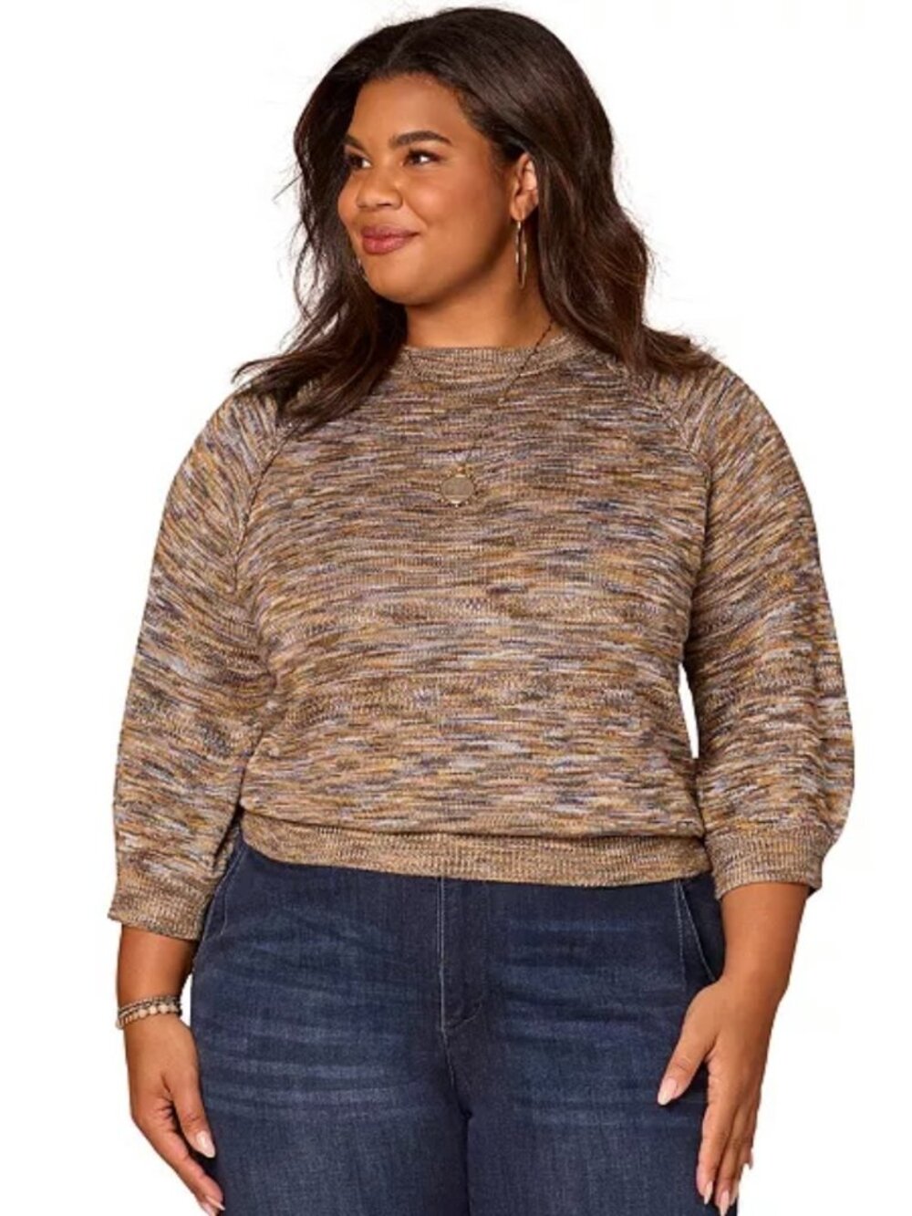 Democracy Plus Size Sweater 1X Space-Dye Fall Round Neck Lightweight Sweater NWT